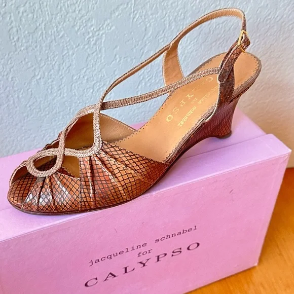 Calypso for Jacqueline Schnabel Snakeskin Embossed Wedges - Picture 3 of 7